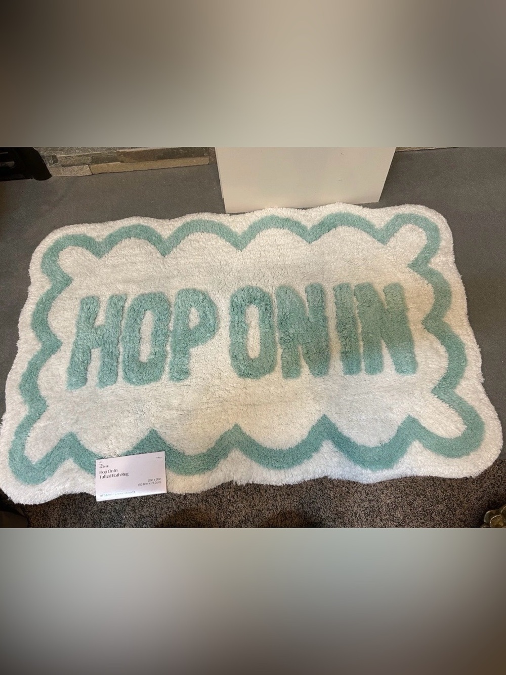 Hop On In Tufted Bath Rug - Aqua and White